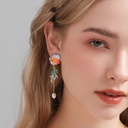 Tropical Fish Coral And Pearl Enamel Dangle Tassel Stud Earrings3