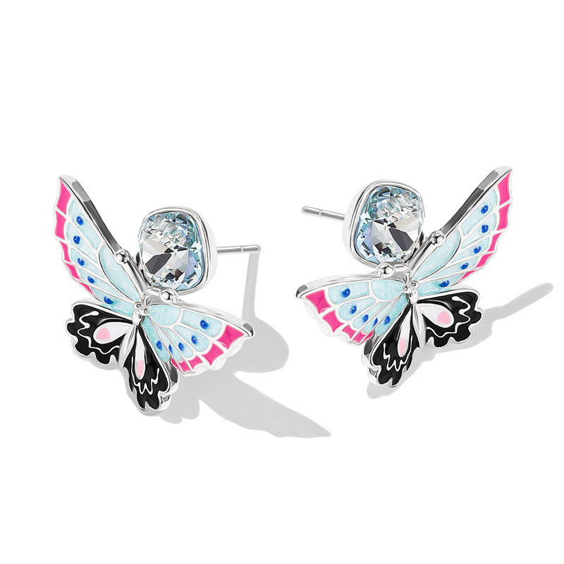 Butterfly And Zircon Enamel Stud Earrings1
