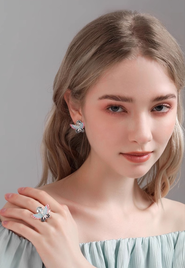 Butterfly And Zircon Enamel Stud Earrings4