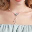 Butterfly And Zircon Enamel Pendant Tassel Necklace2