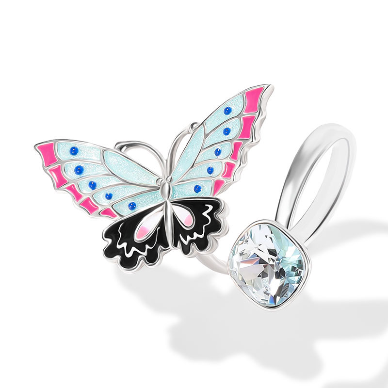 Butterfly And Zircon Enamel Adjustable Ring1
