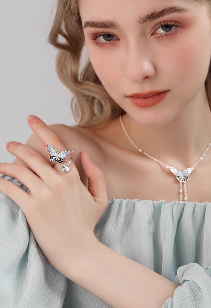 Butterfly And Zircon Enamel Adjustable Ring3