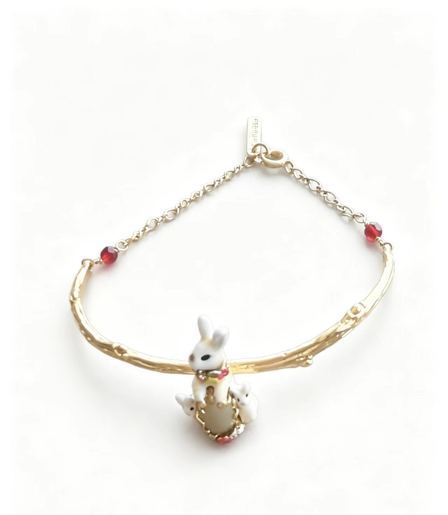 Cute Rabbit Bunny And Stone Enamel Bracelet