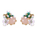 Cherry Blossom And Stone Enamel Stud Earrings Jewelry Gift