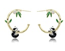 Panda Bamboo And Flower C Shape Enamel Stud Earrings Jewelry Gift