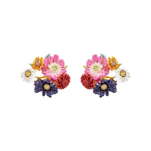 Colorful Flower With Crystal Enamel Stud Earrings