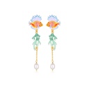 Tropical Fish Coral And Pearl Enamel Dangle Tassel Stud Earrings