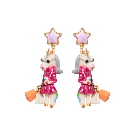 Pink Shopping Unicorn And Star Enamel Earrings