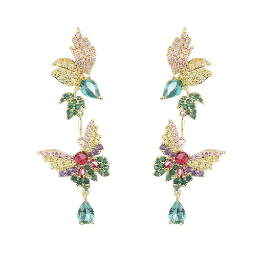 S925 Silver Needle Butterfly Earrings Fashion Fairy Color Zircon Earrings